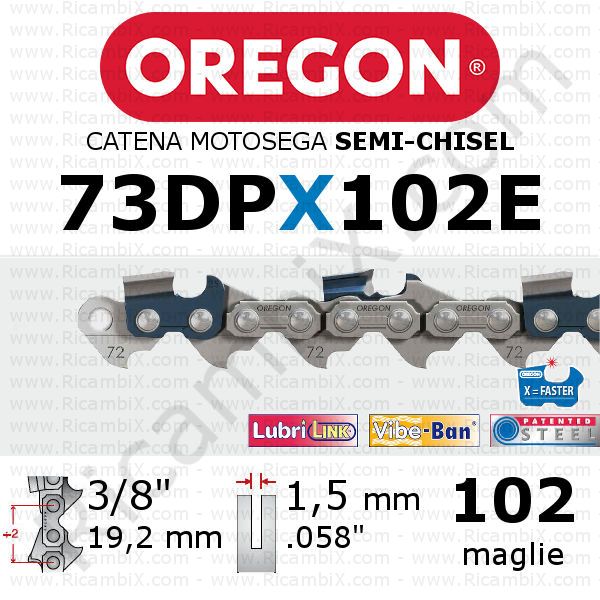 catena motosega Oregon 73DPX102E - passo 3/8 x 1,5 mm - 102 maglie - semi-chisel
