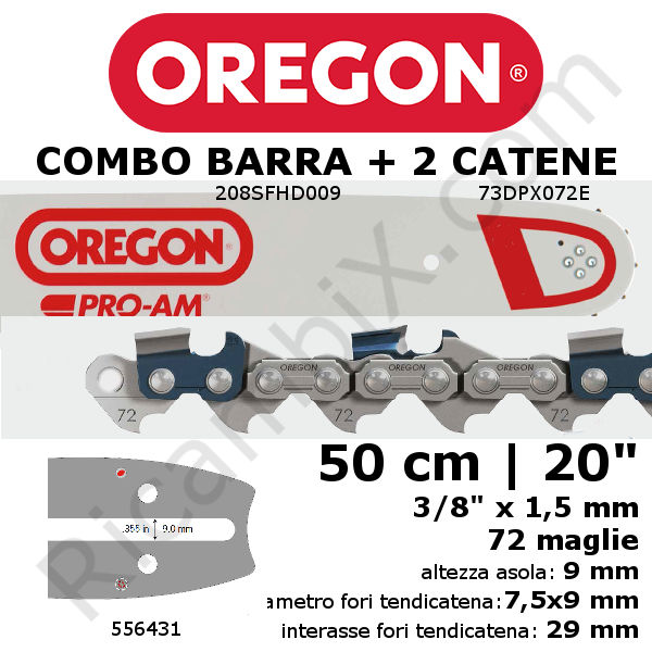 Combinazione OREGON® 556431 | Barra motosega 208SFHD009 + 2 catene 73DPX072E