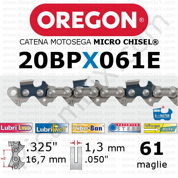 catena motosega Oregon 20BPX061E - passo .325 x 1,3 mm - 61 maglie - micro-chisel