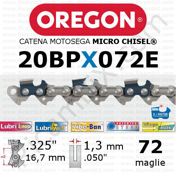 catena motosega Oregon 20BPX072E - passo .325 x 1,3 mm - 72 maglie - micro-chisel