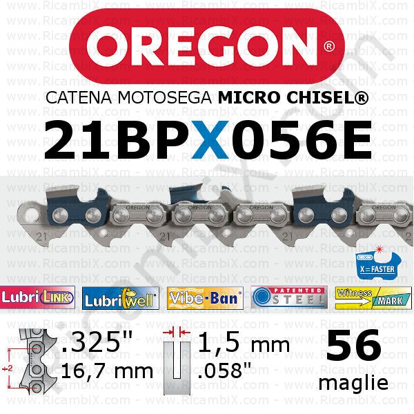 catena motosega Oregon 21BPX056E - passo .325 x 1,5 mm - 56 maglie - micro-chisel