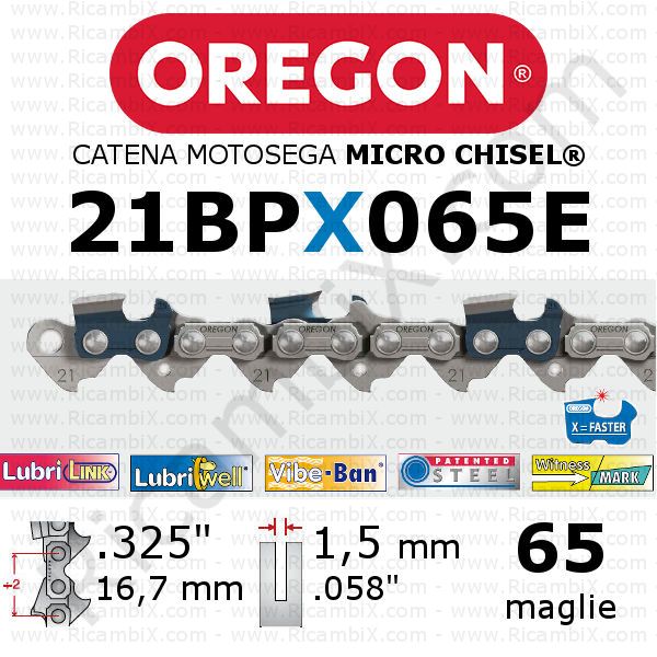catena motosega Oregon 21BPX065E - passo .325 x 1,5 mm - 65 maglie - micro-chisel