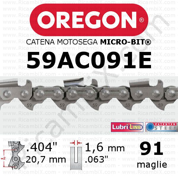 catena motosega Oregon 59AC091E - passo .404 x 1,6 mm - 91 maglie - micro-bit