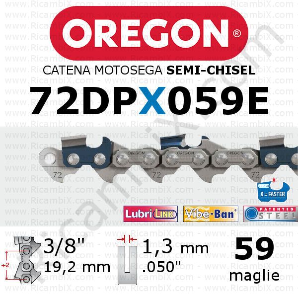 catena motosega Oregon 72DPX059E - passo 3/8 x 1,3 mm - 59 maglie - semi-chisel