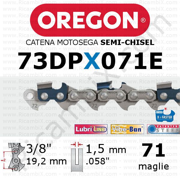 catena motosega Oregon 73DPX071E - passo 3/8 x 1,5 mm - 71 maglie - semi-chisel