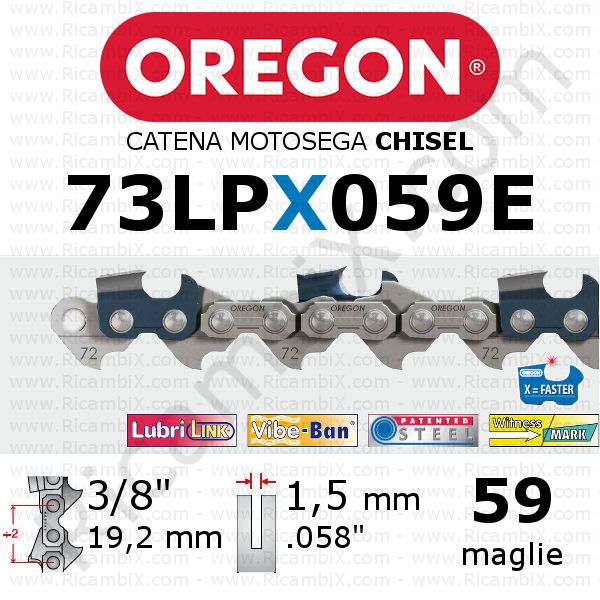 catena motosega Oregon 73LPX059E - passo 3/8 x 1,5 mm - 59 maglie - chisel - dente quadro