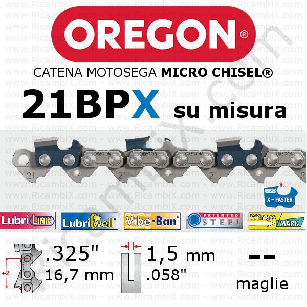 catena motosega Oregon 21BPX - passo .325 x 1,5 mm - su misura - micro-chisel