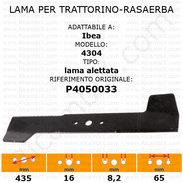Lama per trattorino - rasaerba Ibea 4304 - alettata - rif. orig. P4050033