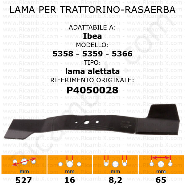 Lama per trattorino - rasaerba Ibea 5358 - 5359 - 5366 - alettata - rif. orig. P4050028