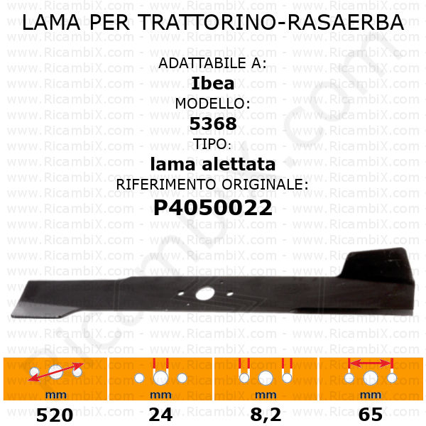 Lama per trattorino - rasaerba Ibea 5368 - alettata - rif. orig. P4050022