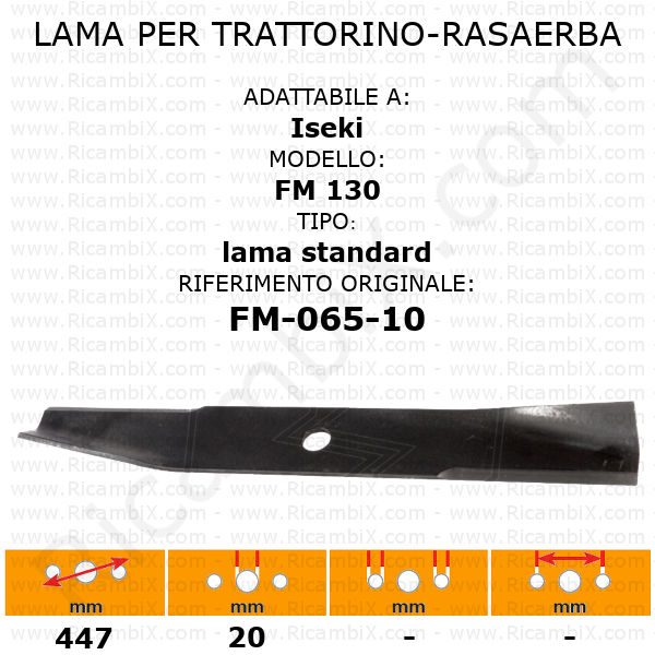 Lama per trattorino - rasaerba Iseki FM 130 - standard - rif. orig. FM-065-10
