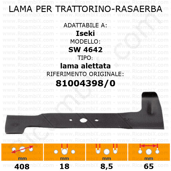 Lama per trattorino - rasaerba Iseki SW 4642 - alettata - rif. orig. 81004398/0