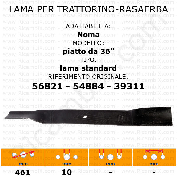 Lama per trattorino - rasaerba Noma piatto da 36" - bilama - lama standard - rif. orig. 56821 - 54884 - 39311