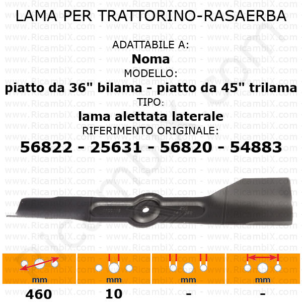 Lama per trattorino - rasaerba Noma piatto da 36" bilama - piatto da 45" trilama - lama alettata laterale - rif. orig. 58212-306931