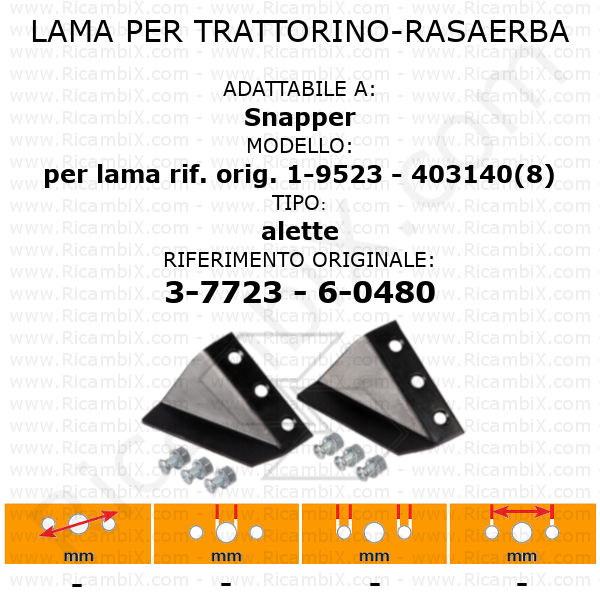 Lama per trattorino - rasaerba Snapper alette per lama rif. orig. 1-9523 - 403140(8) - rif. orig. 3-7723 - 6-0480