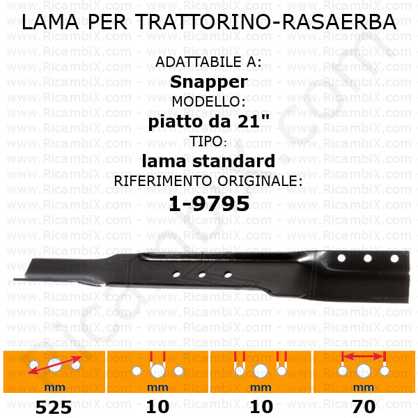 Lama per trattorino - rasaerba Snapper piatto da 21" - rif. orig. 1-9795