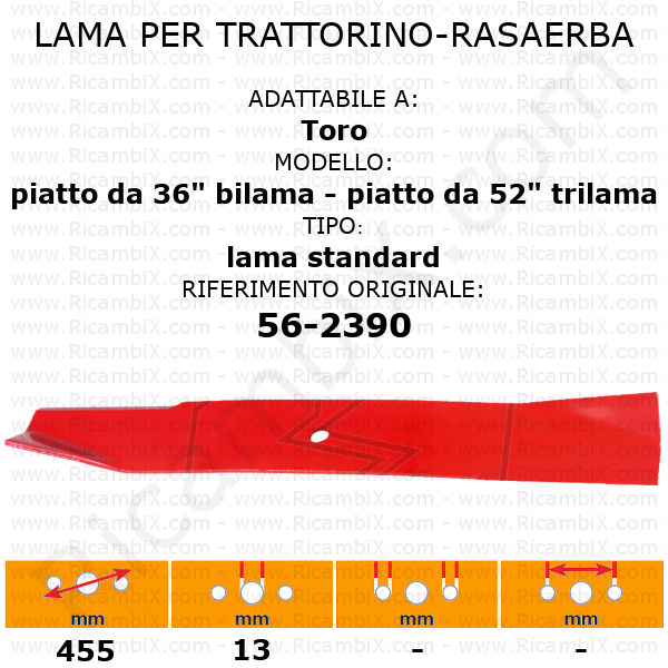 Lama per trattorino - rasaerba Toro piatto da 36" bilama - piatto da 52" trilama - rif. orig. 56-2390
