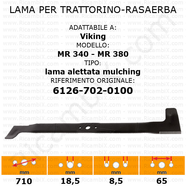 Lama per trattorino - rasaerba Viking MR 340 - MR 380 - alettata mulching - rif. orig. 6126-702-0100