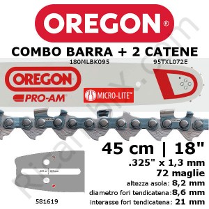 Combinazione OREGON® 581619 | Barra motosega 180MLBK095 + 2 catene 95TXL072
