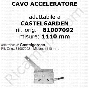 Cavo acceleratore con manettino adattabile a Castelgarden | riferimento originale 81007092 | Misure: 1110 mm