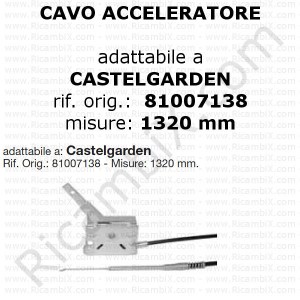 Cavo acceleratore con manettino adattabile a Castelgarden | riferimento originale 81007138 | Misure: 1320 mm