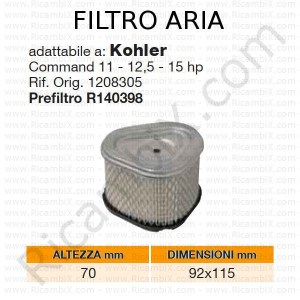 Filtro aria KOHLER® | riferimento originale 1208305