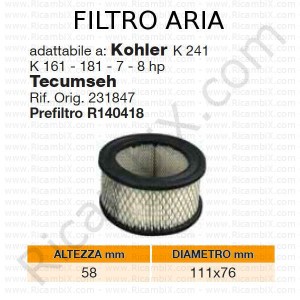 Filtro aria KOHLER® | riferimento originale 231847