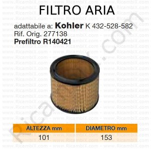 Filtro aria KOHLER® | riferimento originale 277138