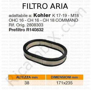 Filtro aria KOHLER® | riferimento originale 2808303