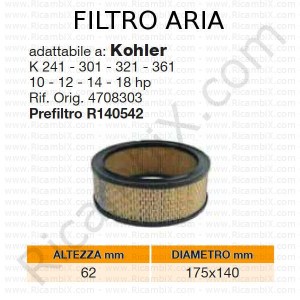 Filtro aria KOHLER® | riferimento originale 4708303