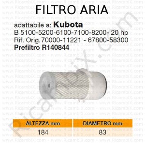 Filtro aria KUBOTA® | riferimento originale 7000011221 - 6780058300