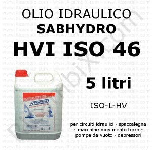 Olio idraulico SABHYDRO HVI ISO 46 per spaccalegna - macchine movimento terra - pompe del vuoto e depressori - tanica da 5 litri olio idraulico